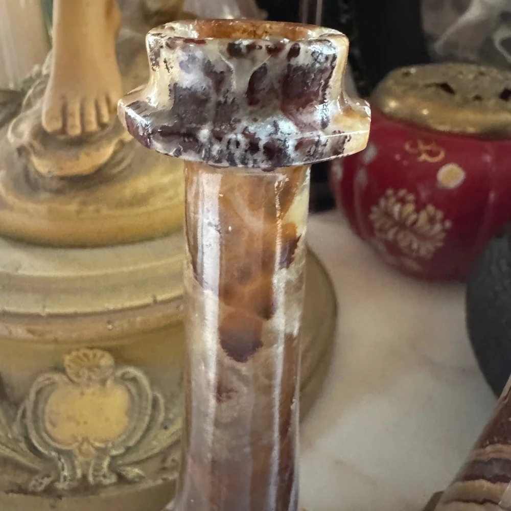 Vintage Caramel Slag Marble Candlestick Holders – Set of 2 - Picture 2 of 7